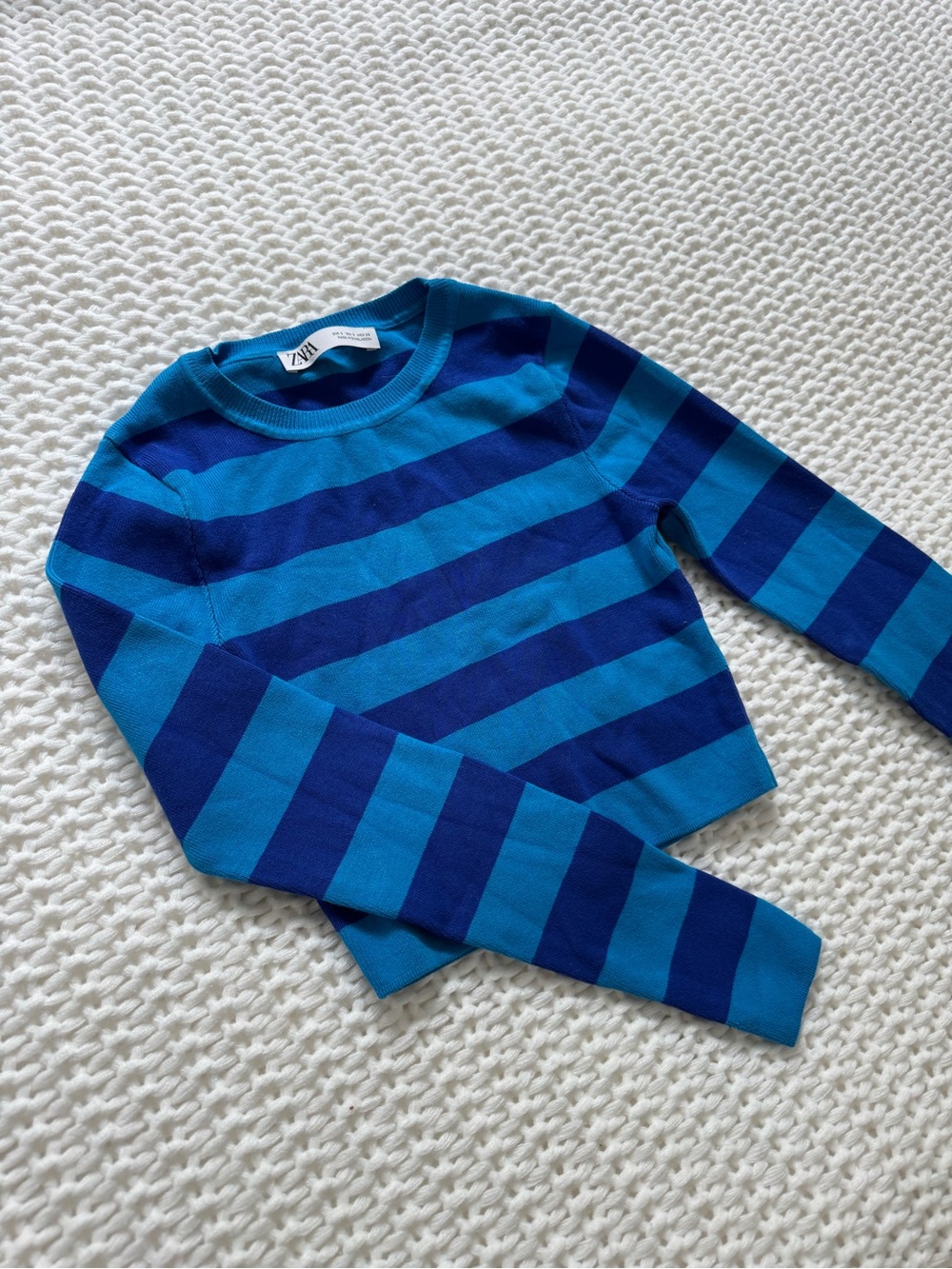 Zara Kids Teal and Navy Striped Long Sleeve Top